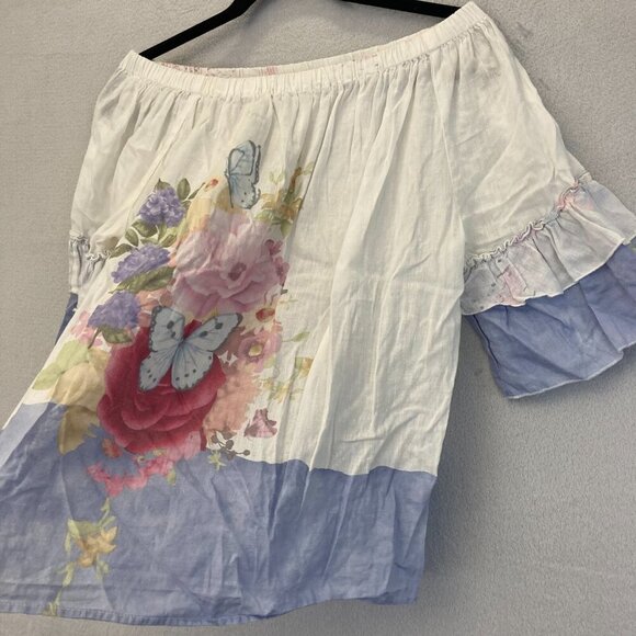 Hester & Orchard Floral Off Shoulder Top Small S Colorful Linen Blend Butterfly - Picture 6 of 10